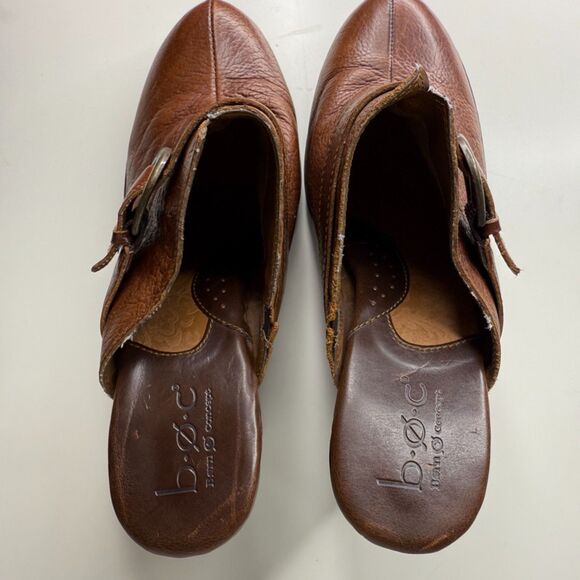b.ø.c Born Concept Brown Leather Mule Clogs Heeled Slip On Shoes - Women’s 9 - Picture 7 of 9